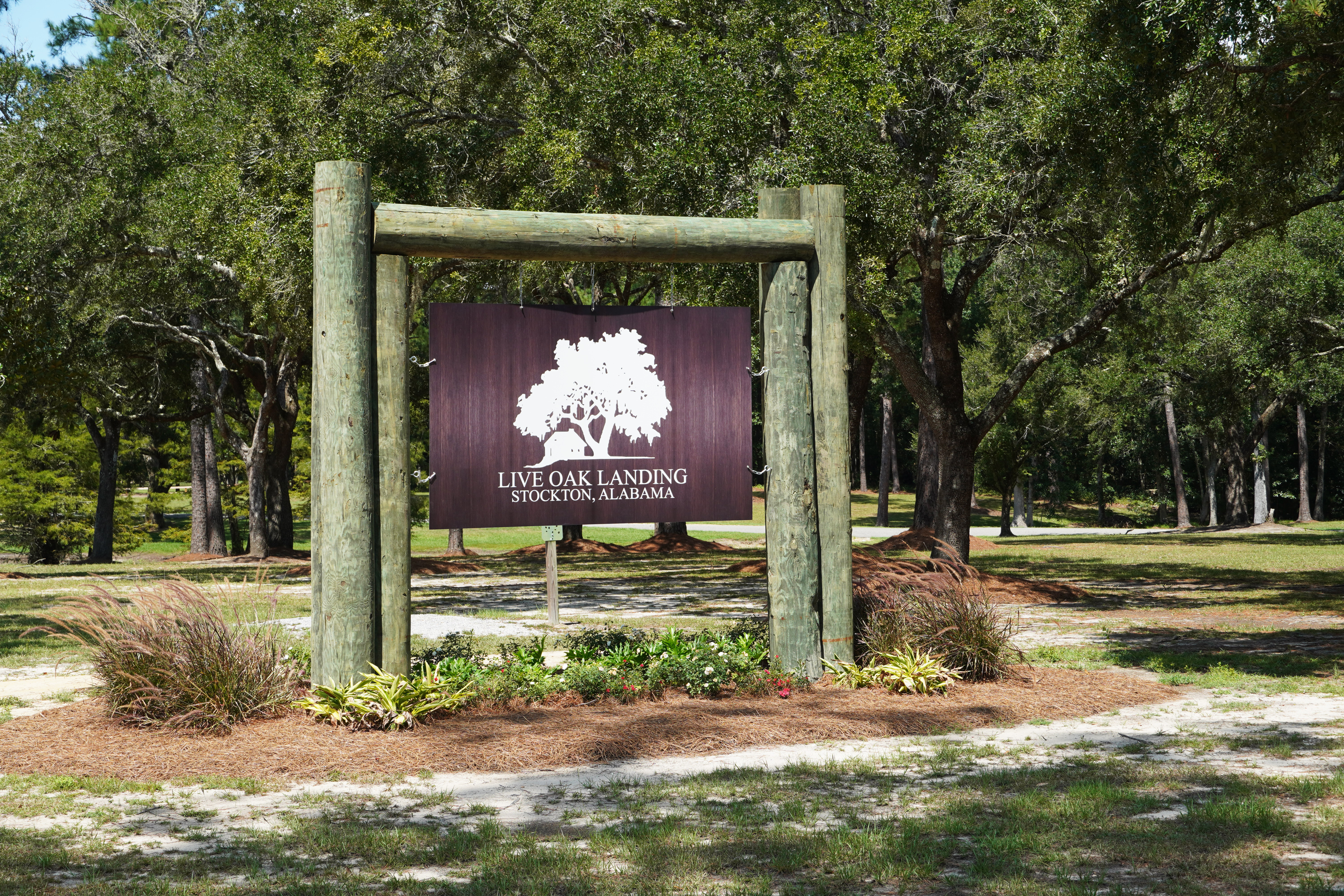 live oak landing sign sign at entrance of live oak landing