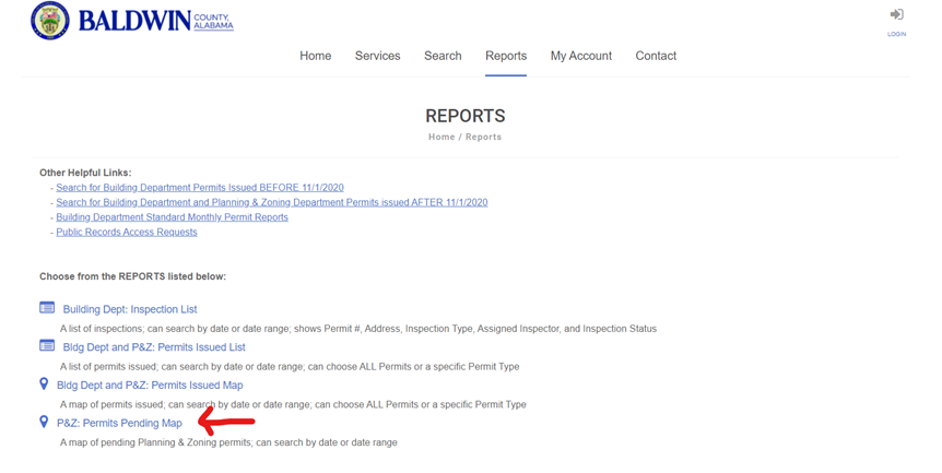 step 1 image navigate to P&Z: Permits Pending Map
